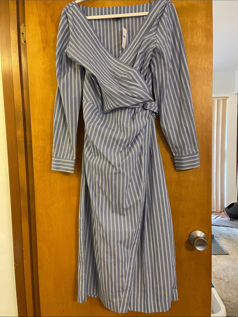 Ann Taylor Blue and White Striped Shirt Dress, Long-Sleeve, Midi, size 14 NWT